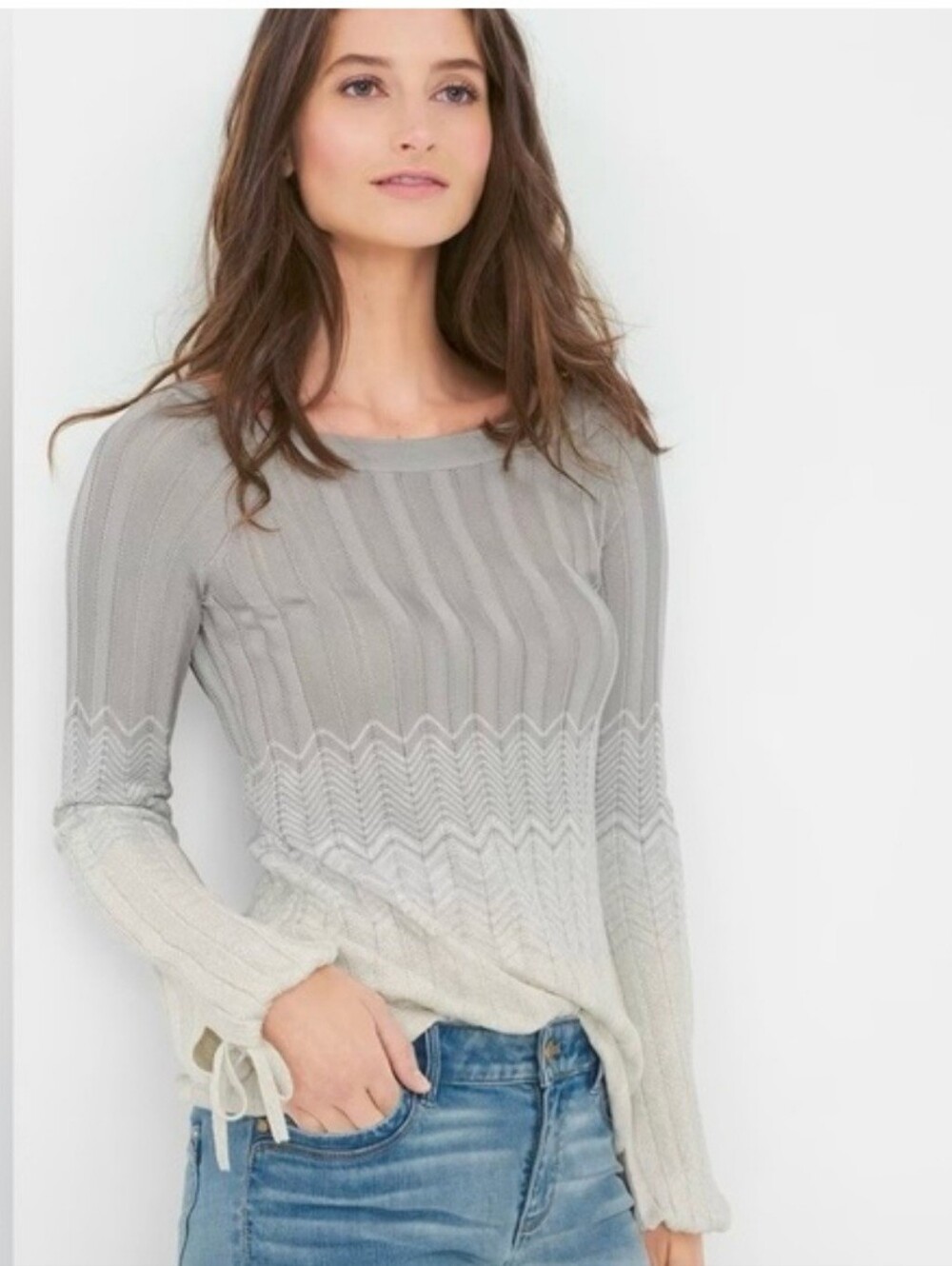 White House Black Market Grey Ombre Off-the-Shoulder Sweater